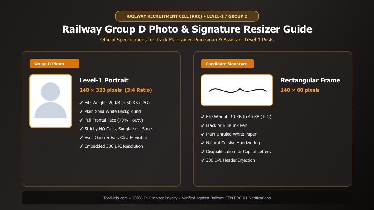 Railway Group D Photo and Signature Resizing, Cropping, and Compression Process Visual Guide