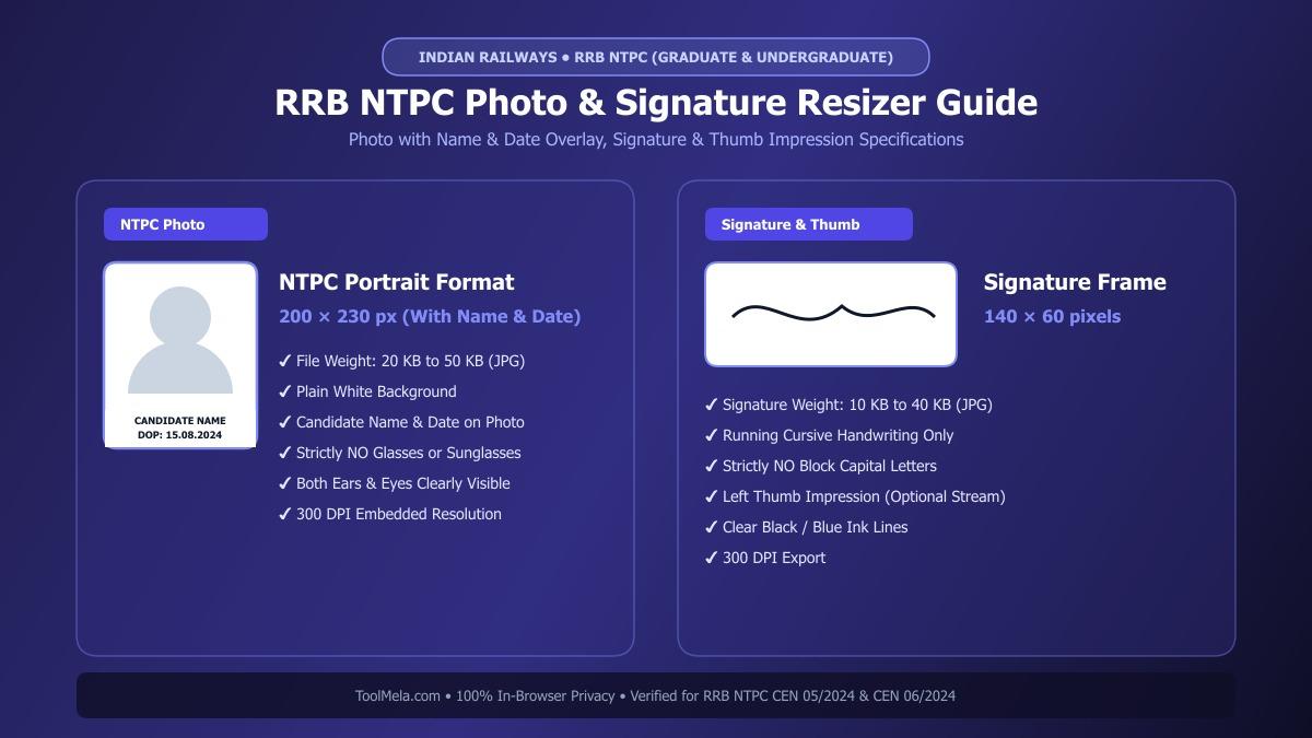 RRB NTPC Photo, Signature, and Thumb Resizing, Cropping, and Compression Process Visual Guide