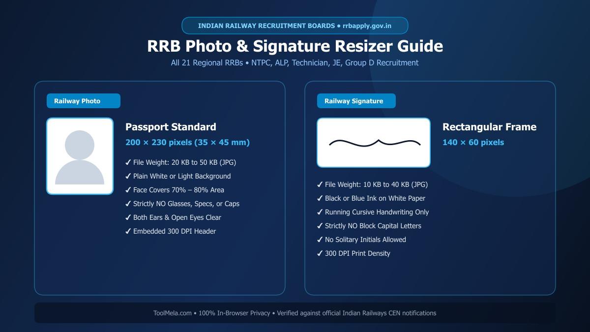 RRB Photo and Signature Resizing, Cropping, and Compression Process Visual Guide