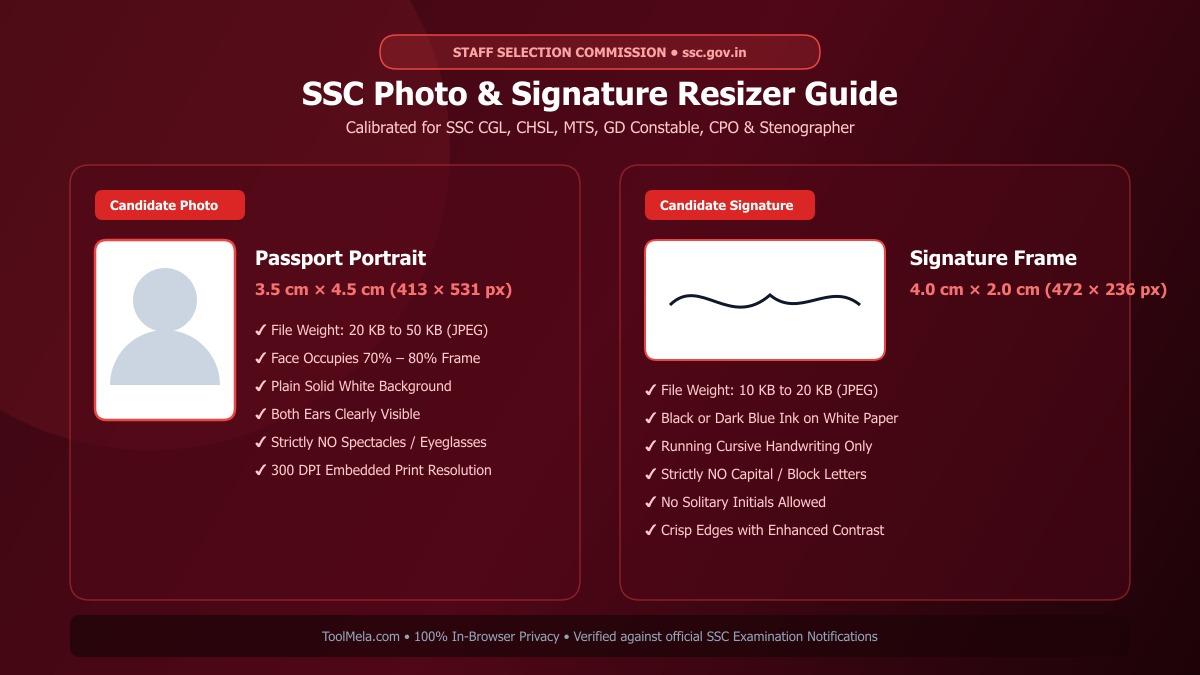SSC Photo and Signature Resizing, Cropping, and Compression Process Visual Guide
