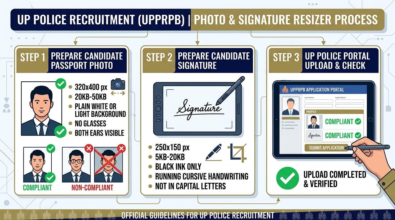 UP Police Photo and Signature Resizing, Cropping, and Compression Process Visual Guide