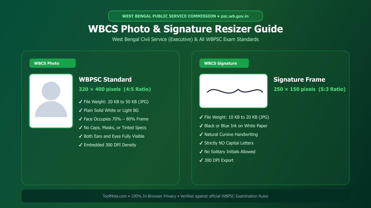 WBCS Photo and Signature Resizing, Cropping, and Compression Process Visual Guide