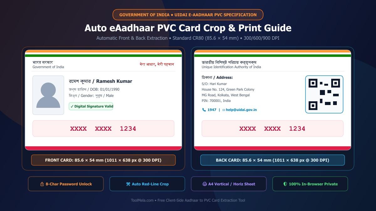 Auto eAadhaar PVC Card Cropping, CR80 Dimension Extraction, and A4 Printing Process Visual Guide
