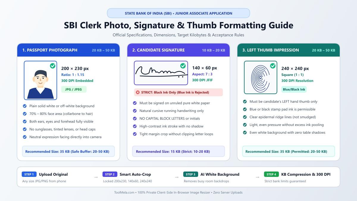 SBI Clerk Photo, Signature, and Left Thumb Impression Resizing and Compression Guide