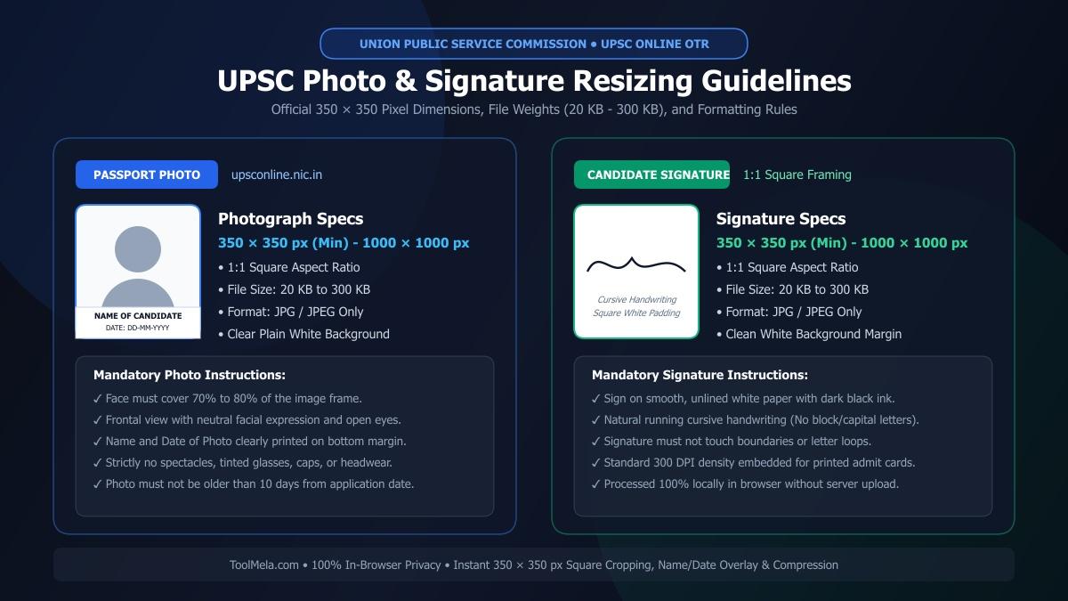 UPSC Photo and Signature Resizing, Cropping, and Compression Process Visual Guide